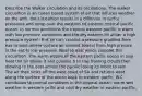 Describe the Walker circulation and its oscillations. The walker circualtion is an coean based system of air that inlfuces weather on the arth. the cirucaltion results in a differcne in surfce pressures and temp over the western nd eastern tropical pacific ocean. In normal ocnditions the tropical western pacific is warm with low pressure conditions and the dry eastern lie under a high presuure system- this iin turn creates a pressure gradient from eas to west,where surface air movest towest from high presure in the eat to low pressure. West to east winds complet this circualtion .The warm waters of the eastern pacfic ocean in asia heat the air above it and cuausie ti to rise froming clouds then dlowing to the east across the pacific losing its moist to rain . The air then sinks off the west coast of SA and returns west along the surface of the ocean back to western pacfic. W.C contibutes to normal conditions in the tropical ocean: warm wet weather in western pcific and cool dry weather in eastern pacffic,