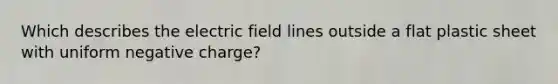 Which describes the electric field lines outside a flat plastic sheet with uniform negative charge?