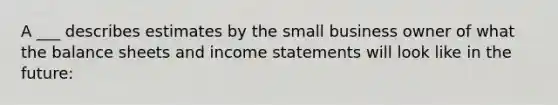 A ___ describes estimates by the small business owner of what the balance sheets and income statements will look like in the future: