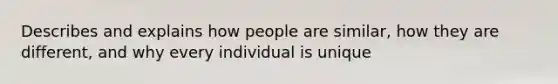 Describes and explains how people are similar, how they are different, and why every individual is unique