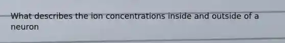 What describes the ion concentrations inside and outside of a neuron