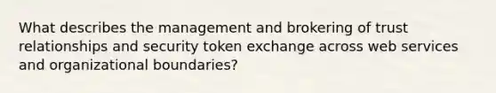 What describes the management and brokering of trust relationships and security token exchange across web services and organizational boundaries?