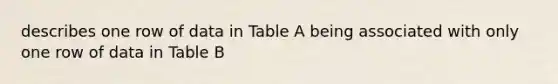 describes one row of data in Table A being associated with only one row of data in Table B