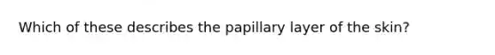 Which of these describes the papillary layer of the skin?