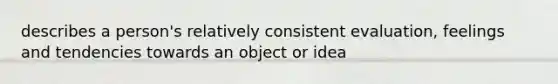 describes a person's relatively consistent evaluation, feelings and tendencies towards an object or idea