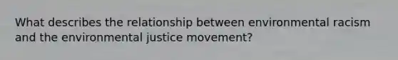 What describes the relationship between environmental racism and the environmental justice movement?