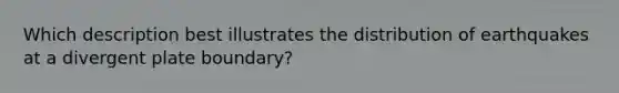 Which description best illustrates the distribution of earthquakes at a divergent plate boundary?