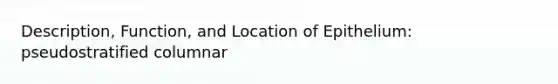 Description, Function, and Location of Epithelium: pseudostratified columnar