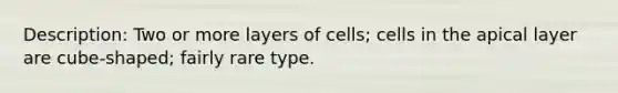 Description: Two or more layers of cells; cells in the apical layer are cube-shaped; fairly rare type.