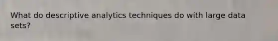 What do descriptive analytics techniques do with large data sets?
