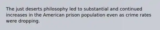 The just deserts philosophy led to substantial and continued increases in the American prison population even as crime rates were dropping.