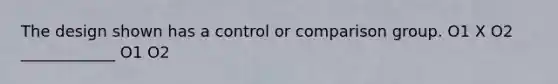 The design shown has a control or comparison group. O1 X O2 ____________ O1 O2