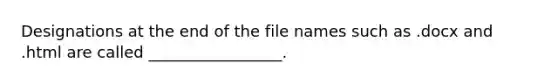 Designations at the end of the file names such as .docx and .html are called _________________.