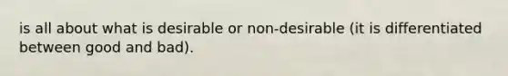 is all about what is desirable or non-desirable (it is differentiated between good and bad).