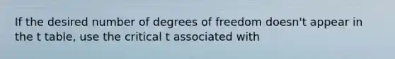 If the desired number of degrees of freedom doesn't appear in the t table, use the critical t associated with