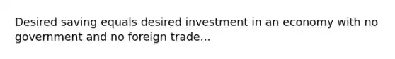 Desired saving equals desired investment in an economy with no government and no foreign trade...