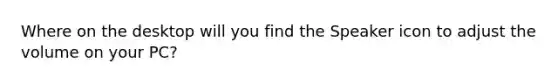 Where on the desktop will you find the Speaker icon to adjust the volume on your PC?