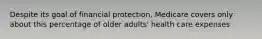 Despite its goal of financial protection, Medicare covers only about this percentage of older adults' health care expenses