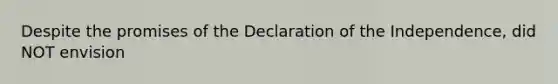 Despite the promises of the Declaration of the Independence, did NOT envision