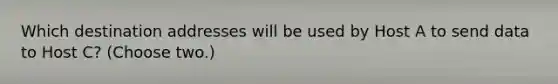 Which destination addresses will be used by Host A to send data to Host C? (Choose two.)