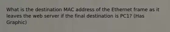 What is the destination MAC address of the Ethernet frame as it leaves the web server if the final destination is PC1? (Has Graphic)