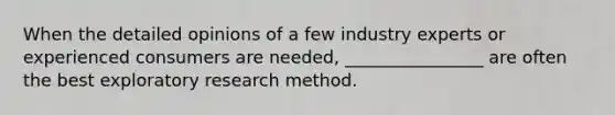 When the detailed opinions of a few industry experts or experienced consumers are needed, ________________ are often the best exploratory research method.