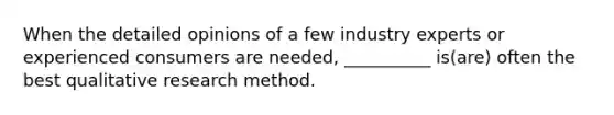 When the detailed opinions of a few industry experts or experienced consumers are needed, __________ is(are) often the best qualitative research method.