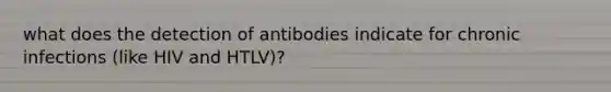 what does the detection of antibodies indicate for chronic infections (like HIV and HTLV)?