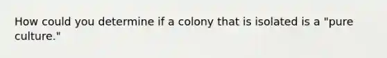 How could you determine if a colony that is isolated is a "pure culture."