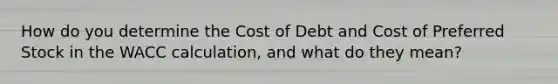 How do you determine the Cost of Debt and Cost of Preferred Stock in the WACC calculation, and what do they mean?