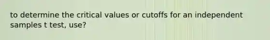 to determine the critical values or cutoffs for an independent samples t test, use?