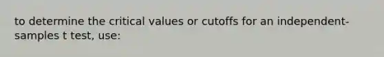 to determine the critical values or cutoffs for an independent-samples t test, use: