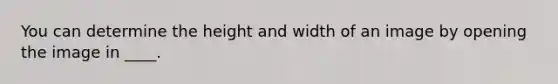 You can determine the height and width of an image by opening the image in ____.