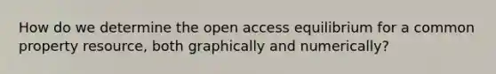 How do we determine the open access equilibrium for a common property resource, both graphically and numerically?