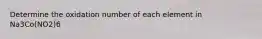 Determine the oxidation number of each element in Na3Co(NO2)6