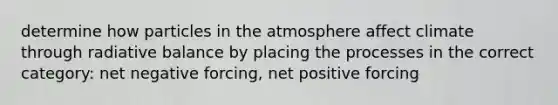 determine how particles in the atmosphere affect climate through radiative balance by placing the processes in the correct category: net negative forcing, net positive forcing