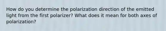 How do you determine the polarization direction of the emitted light from the first polarizer? What does it mean for both axes of polarization?