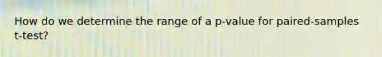 How do we determine the range of a p-value for paired-samples t-test?