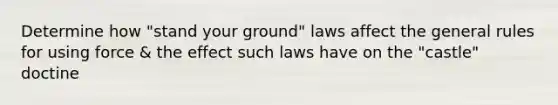 Determine how "stand your ground" laws affect the general rules for using force & the effect such laws have on the "castle" doctine