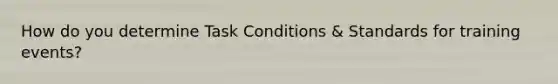 How do you determine Task Conditions & Standards for training events?