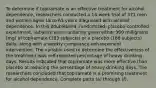 To determine if topiramate is an effective treatment for alcohol​ dependence, researchers conducted a​ 14-week trial of 371 men and women aged 18 to 65 years diagnosed with alcohol dependence. In this​ doubleblind, randomized,​ placebo-controlled experiment, subjects were randomly given either 300 milligrams​ (mg) of topiramate​ (183 subjects) or a placebo​ (188 subjects)​ daily, along with a weekly compliance enhancement intervention. The variable used to determine the effectiveness of the treatment was​ self-reported percentage of heavy drinking days. Results indicated that topiramate was more effective than placebo at reducing the percentage of heavy drinking days. The researchers concluded that topiramate is a promising treatment for alcohol dependence. Complete parts​ (a) through​ (f).