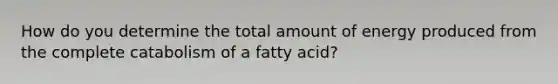 How do you determine the total amount of energy produced from the complete catabolism of a fatty acid?