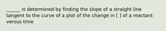 ______ is determined by finding the slope of a straight line tangent to the curve of a plot of the change in [ ] of a reactant versus time