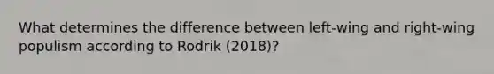 What determines the difference between left-wing and right-wing populism according to Rodrik (2018)?