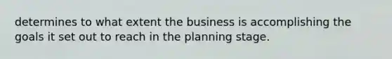 determines to what extent the business is accomplishing the goals it set out to reach in the planning stage.