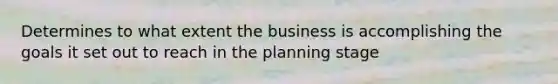 Determines to what extent the business is accomplishing the goals it set out to reach in the planning stage