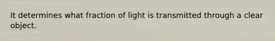 It determines what fraction of light is transmitted through a clear object.