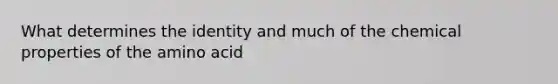 What determines the identity and much of the chemical properties of the amino acid