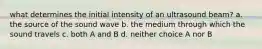 what determines the initial intensity of an ultrasound beam? a. the source of the sound wave b. the medium through which the sound travels c. both A and B d. neither choice A nor B