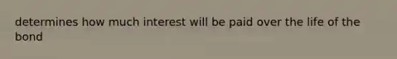 determines how much interest will be paid over the life of the bond